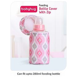 Babyhug Feeding Bottle Cover with Zip Star Print Pink - Fits Upto 280 ml Bottle