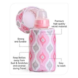 Babyhug Feeding Bottle Cover with Zip Star Print Pink - Fits Upto 280 ml Bottle