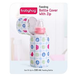 Babyhug Feeding Bottle Cover with Zip Star Print Pink - Fits Upto 280 ml Bottle