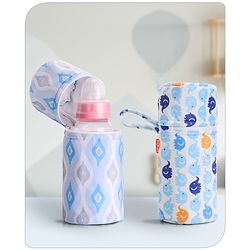 Babyhug Feeding Bottle Cover with Zip Elephant Print  Pack Of 2 Blue  - Fits Upto 330 ml Each