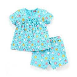 Babyhug Cotton Half Sleeves Night Suit Stars Print - Mint