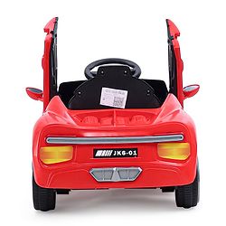 Babyhug Battery Operated Small Ride on Car with Scissor Doors Music & Light  Red| Openable Wing Doors| Wide Comfortable Seat| Pre-loaded Music with USB & AUX| Easy to Assemble| Easy to Operate| Forward & Reverse Drive| Rechargeable Battery