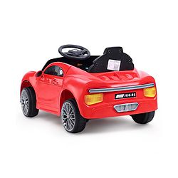 Babyhug Battery Operated Small Ride on Car with Scissor Doors Music & Light  Red| Openable Wing Doors| Wide Comfortable Seat| Pre-loaded Music with USB & AUX| Easy to Assemble| Easy to Operate| Forward & Reverse Drive| Rechargeable Battery