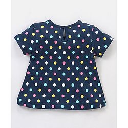 Babyhug Cotton Knit Half Sleeves Night Suit with Bow Applique Polka Dots Print - Blue
