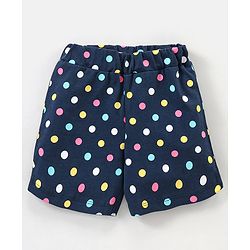 Babyhug Cotton Knit Half Sleeves Night Suit with Bow Applique Polka Dots Print - Blue