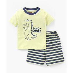 Babyhug Cotton Knit Half Sleeves Night Suit Dino Print - Green