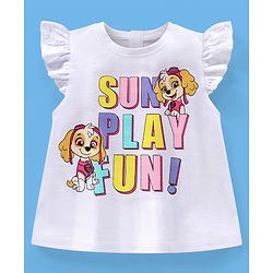 Babyhug 100% Cotton Half Sleeves Top Paw Patrol Print Skye Graphics & Schiffli Frill Detailing - White