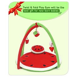 Babyhug Deluxe Watermelon Twist & Fold Play Gym - Multicolour | Foldable Activity Mat Attached With Soft Toys | Promotes Sensory Exploration & Motor Development | Soft & Child-Safe | BIS Certified