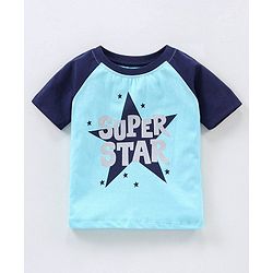 Babyhug Cotton Knit Half Sleeves Night Suit Star Print - Blue