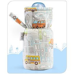 Babyhug 100% Cotton Premium Feeding Bottle Cover with Sherpa Lining Vehicle Print - Fits upto 330 ml
