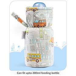 Babyhug 100% Cotton Premium Feeding Bottle Cover with Sherpa Lining Vehicle Print - Fits Upto 200 ml Bottle