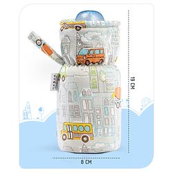 Babyhug 100% Cotton Premium Feeding Bottle Cover with Sherpa Lining Vehicle Print - Fits Upto 200 ml Bottle
