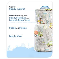Babyhug 100% Cotton Premium Feeding Bottle Cover with Sherpa Lining Vehicle Print - Fits Upto 200 ml Bottle