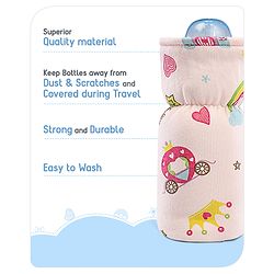 Babyhug 100% Cotton Premium Feeding Bottle Cover with Sherpa Lining Vehicle Print - Fits Upto 200 ml Bottle