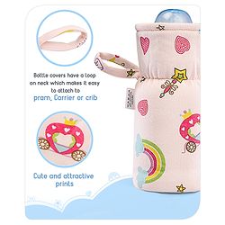 Babyhug 100% Cotton Premium Feeding Bottle Cover with Sherpa Lining Vehicle Print - Fits Upto 200 ml Bottle