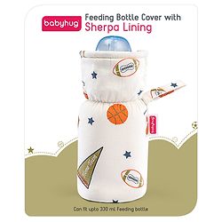 Babyhug 100% Cotton Premium Feeding Bottle Cover with Sherpa Lining Vehicle Print - Fits Upto 200 ml Bottle