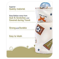 Babyhug 100% Cotton Premium Feeding Bottle Cover with Sherpa Lining Vehicle Print - Fits Upto 200 ml Bottle