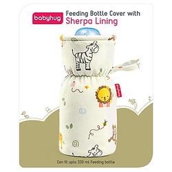 Babyhug 100% Cotton Premium Feeding Bottle Cover with Sherpa Lining Vehicle Print - Fits Upto 200 ml Bottle