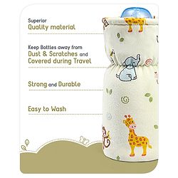 Babyhug 100% Cotton Premium Feeding Bottle Cover with Sherpa Lining Vehicle Print - Fits Upto 200 ml Bottle