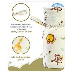 Babyhug 100% Cotton Premium Feeding Bottle Cover with Sherpa Lining Vehicle Print - Fits Upto 200 ml Bottle