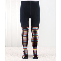 Cutewalk by Babyhug Anti Bacterial Footed Tights Striped Pack Of 2 - Navy Blue & Pink