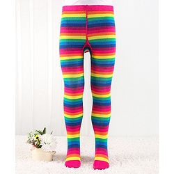 Cute Walk by Babyhug Anti Bacterial Footed Tights Striped - Multicolor