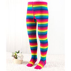 Cute Walk by Babyhug Anti Bacterial Footed Tights Striped - Multicolor