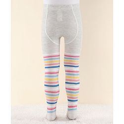 Cute Walk by Babyhug Antibacterial Stripped Footed Tights - Grey