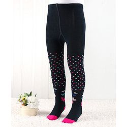 Cutewalk by Babyhug Anti Bacterial Footed Tights Polka Dots Design - Navy Blue