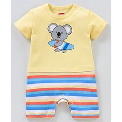 Babyhug 100% Cotton Half Sleeves Romper Koala Print - Yellow