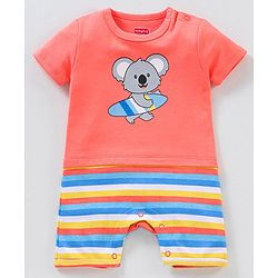 Babyhug 100% Cotton Half Sleeves Romper Koala Print - Red