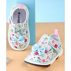 Cute Walk by Babyhug Casual Shoes With Velcro Closure Floral Print and Bow Applique - Blue