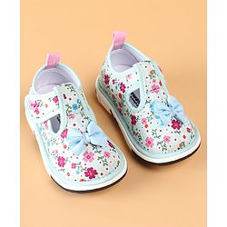 Cute Walk by Babyhug Casual Shoes With Velcro Closure Floral Print and Bow Applique - Blue