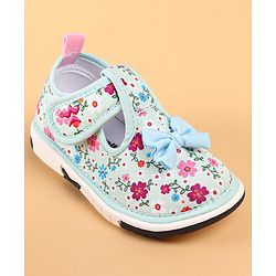 Cute Walk by Babyhug Casual Shoes With Velcro Closure Floral Print and Bow Applique - Blue