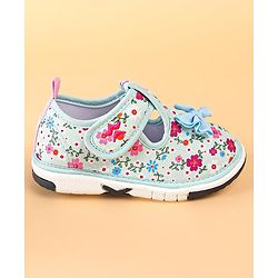 Cute Walk by Babyhug Casual Shoes With Velcro Closure Floral Print and Bow Applique - Blue