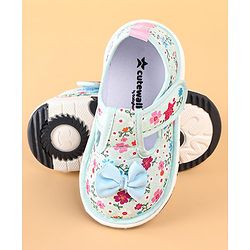 Cute Walk by Babyhug Casual Shoes With Velcro Closure Floral Print and Bow Applique - Blue