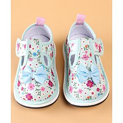 Cute Walk by Babyhug Casual Shoes With Velcro Closure Floral Print and Bow Applique - Blue