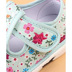 Cute Walk by Babyhug Casual Shoes With Velcro Closure Floral Print and Bow Applique - Blue