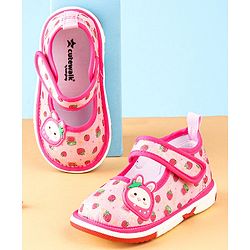Cute Walk by Babyhug Velcro Closure Strawberry Print & Applique Casual Shoes - Fuchsia