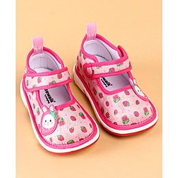 Cute Walk by Babyhug Velcro Closure Strawberry Print & Applique Casual Shoes - Fuchsia