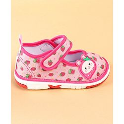 Cute Walk by Babyhug Velcro Closure Strawberry Print & Applique Casual Shoes - Fuchsia