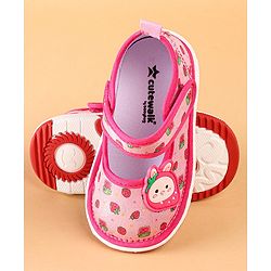 Cute Walk by Babyhug Velcro Closure Strawberry Print & Applique Casual Shoes - Fuchsia
