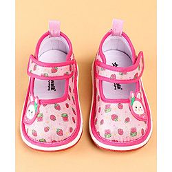 Cute Walk by Babyhug Velcro Closure Strawberry Print & Applique Casual Shoes - Fuchsia