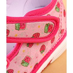 Cute Walk by Babyhug Velcro Closure Strawberry Print & Applique Casual Shoes - Fuchsia