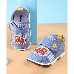 Cute Walk by Babyhug Checked Casual Denim Shoes with Velcro Closure Train Applique - Blue