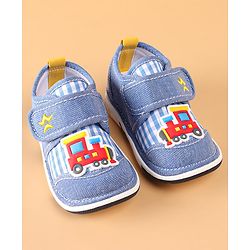 Cute Walk by Babyhug Checked Casual Denim Shoes with Velcro Closure Train Applique - Blue