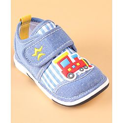 Cute Walk by Babyhug Checked Casual Denim Shoes with Velcro Closure Train Applique - Blue