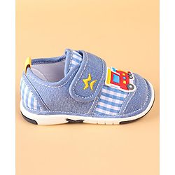Cute Walk by Babyhug Checked Casual Denim Shoes with Velcro Closure Train Applique - Blue