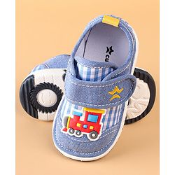 Cute Walk by Babyhug Checked Casual Denim Shoes with Velcro Closure Train Applique - Blue