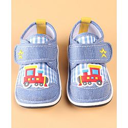 Cute Walk by Babyhug Checked Casual Denim Shoes with Velcro Closure Train Applique - Blue